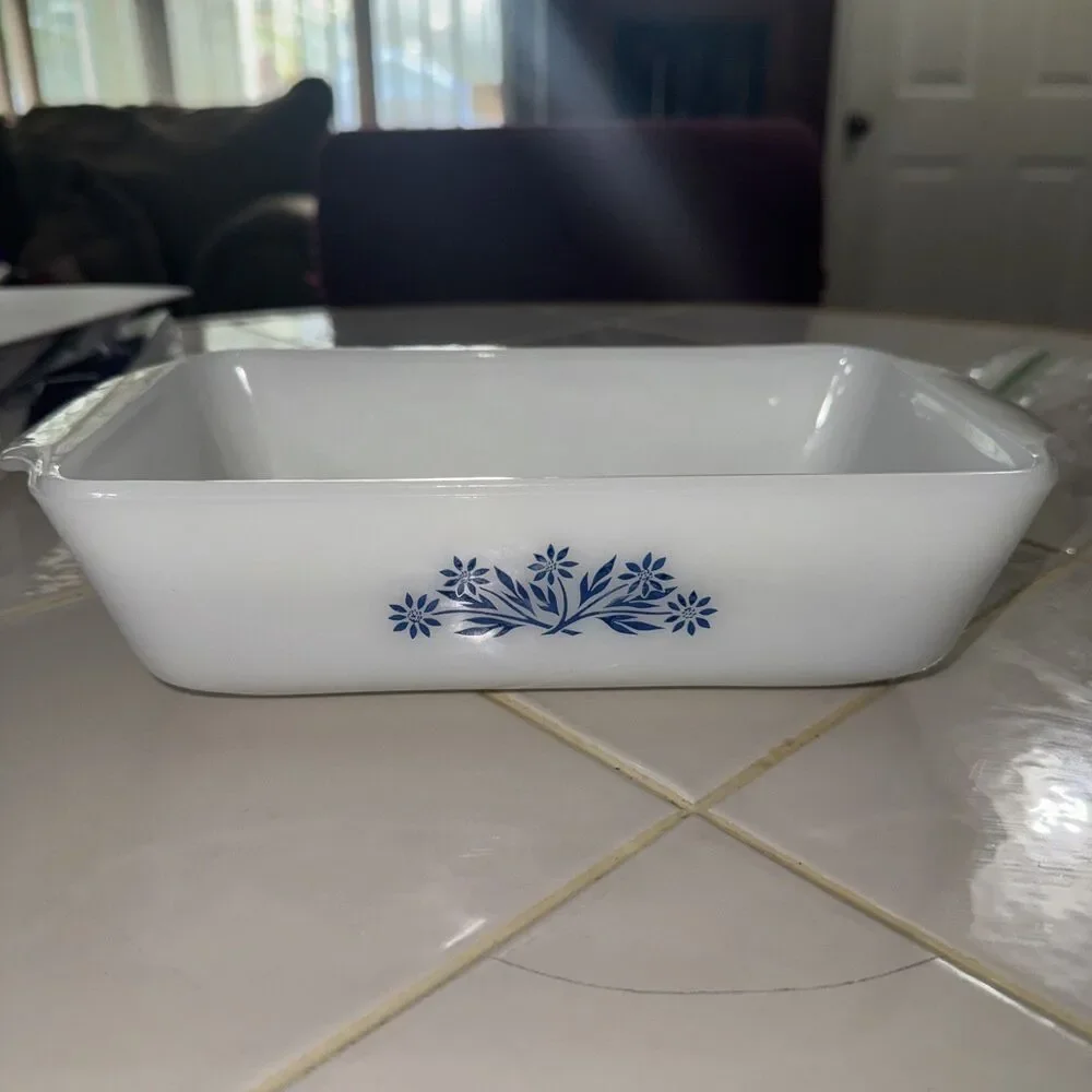 Vintage Anchor Hocking/Fire King Milk Glass -Cornflower 1 qt, Loaf Pan #441